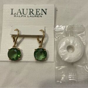1-3 Lauren Ralph Lauren dainty earrings green stone gold tone NEW